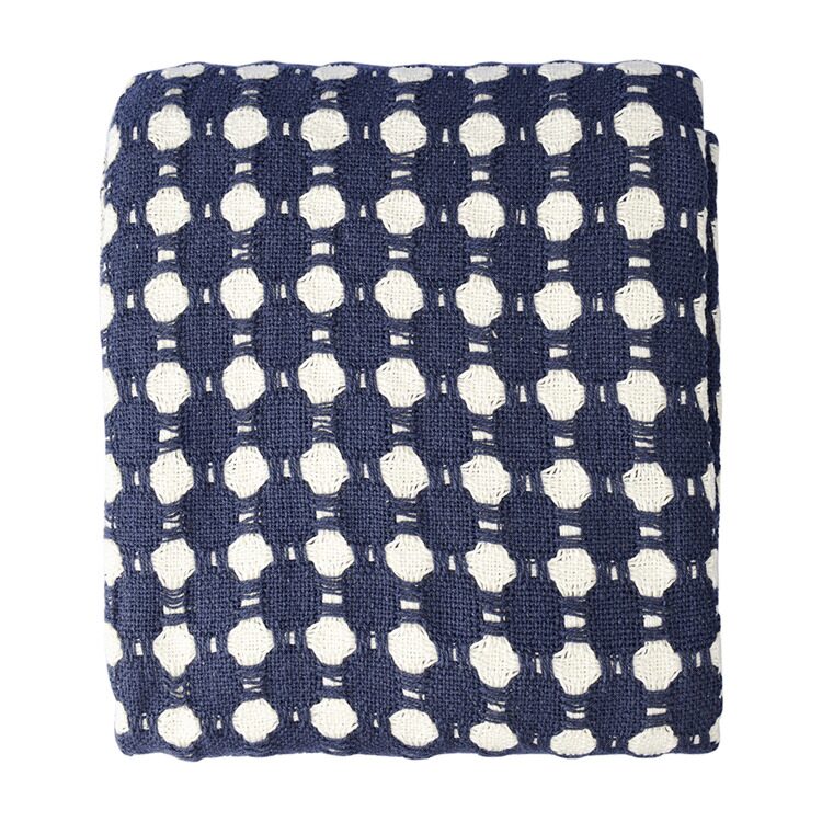 Покрывало из хлопка Tkano Polka dots темно-синего цвета из коллекции Essential, 180х250 см