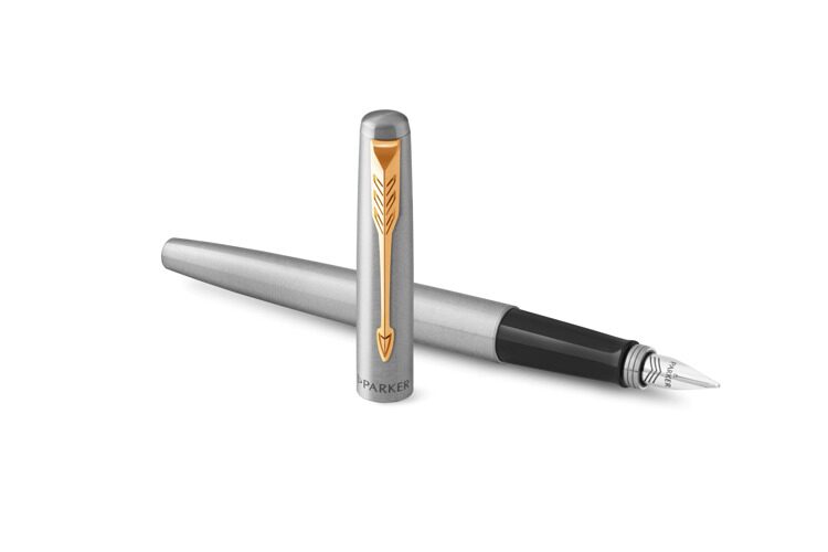 Подарочный набор: Ручка перьевая Parker Jotter Stainless Steel GT и Ежедневник золотистый недатирова