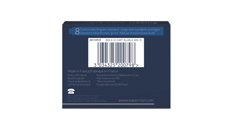 Чернила в картридже З/ч. Waterman Ink cartridge Standard Blue/Black (в упаковке 8 картриджей)