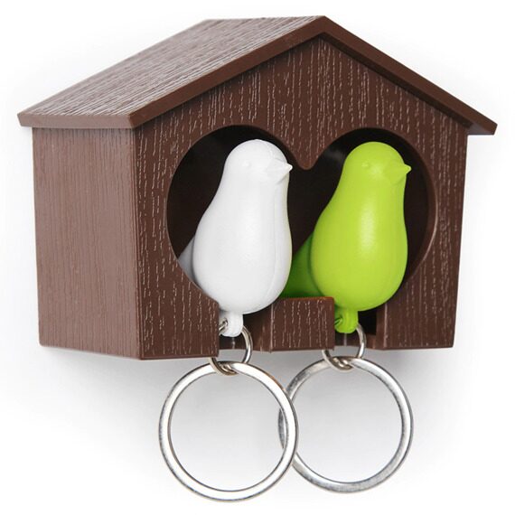 Держатель для ключей QUALY Duo Sparrow, коричневый/белый/зеленый