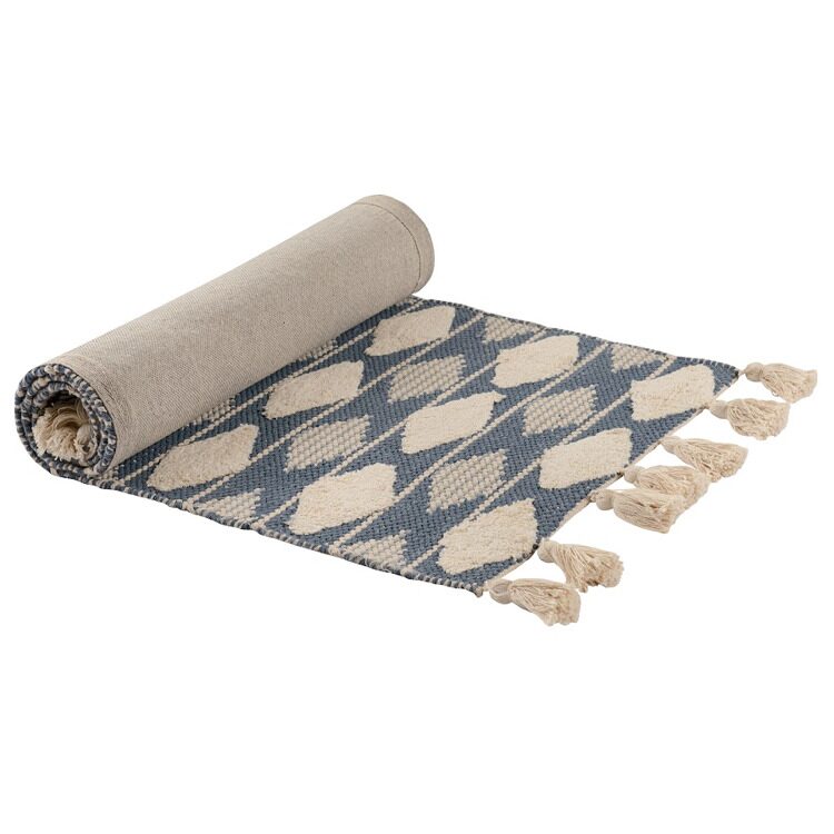 Ковер из хлопка Tkano синего цвета Argyle из коллекции Ethnic, 70х160 см