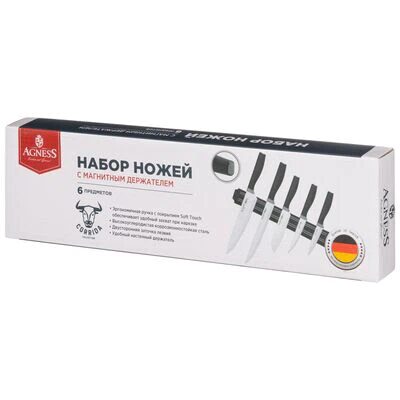 Набор ножей agness 911-043 6 пр.с магнитным держателем и пластиковой ручкой, серия corrida