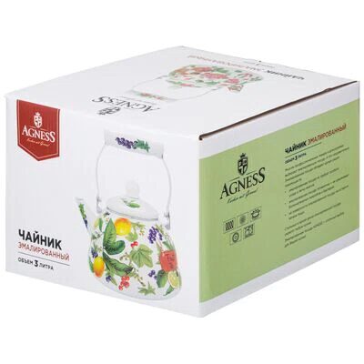 Чайник Agness эмалированный серия "Фруктовая корзина", 3 л