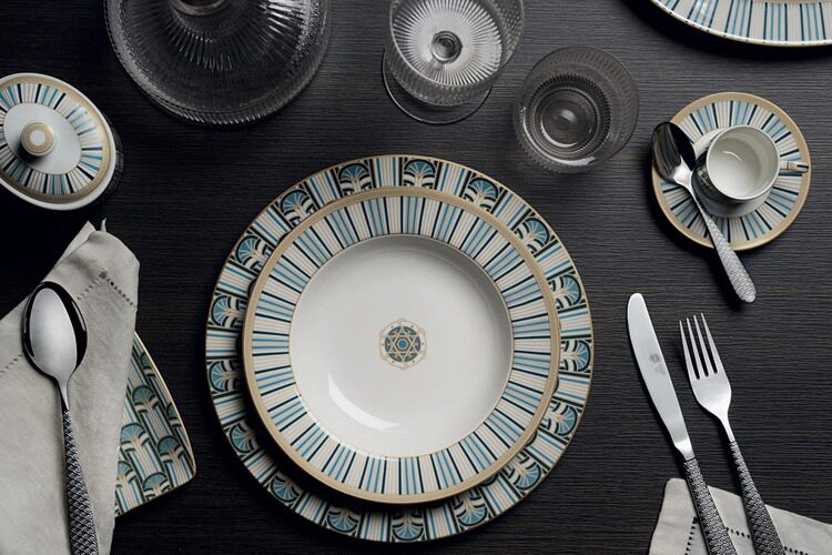 Пиала Pozzi Milano 1876, 2 шт, 11 см, 280 мл, фарфор N, бело-синяя, Веер, с золотистым кантом, Liber