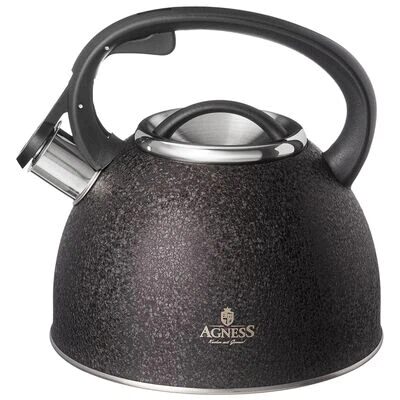 Чайник Agness со свистком 2,5 л, black, индукционное дно