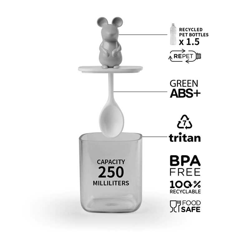 Банка для сыпучих продуктов QUALY Lucky Mouse Seasoning с ложкой, 250 мл