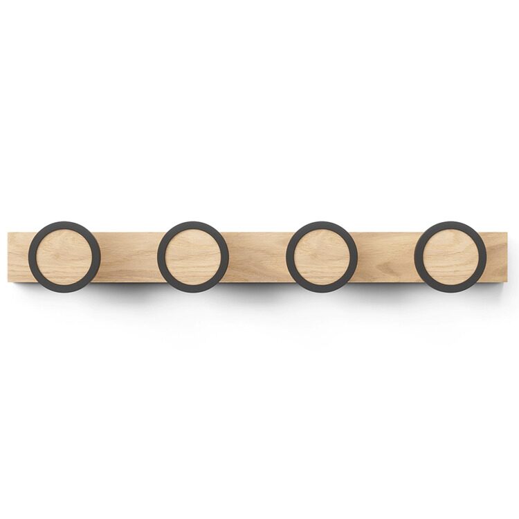 Вешалка настенная UMBRA Hub Rail, 50 см, дерево, 4 крючка