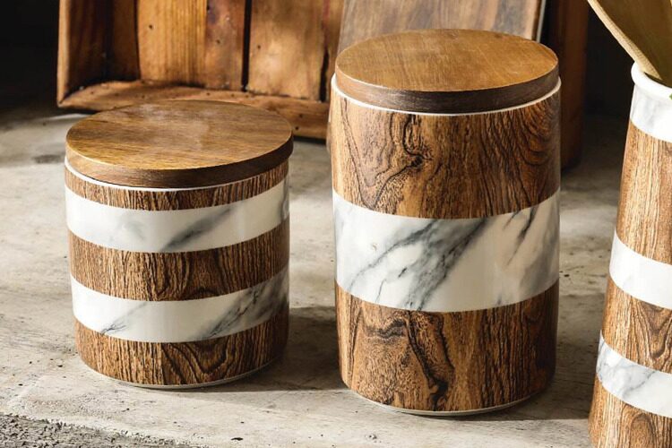 Банка для сыпучих продуктов Home & Style, 700 мл, фарфор P/бамбук, коричневая, Wood&Marble