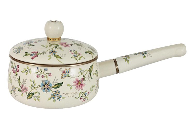 Ковш Ejiry, 16 см, 1,5 л, с крышкой, с покрытием, сталь, молочный, Цветы, Provence